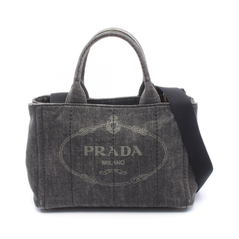 Prada DENIM CANAPA Tote Bag Black
